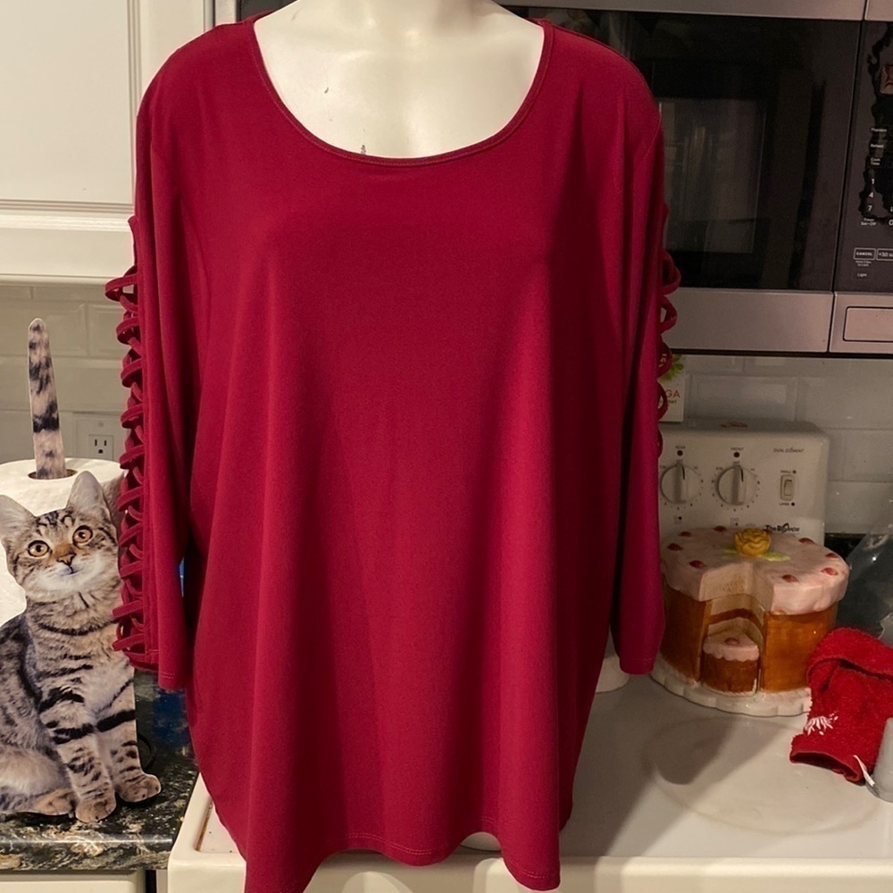 a womens Love Scarlett solid purple stretch 3/4 sleeve plus size top 3X